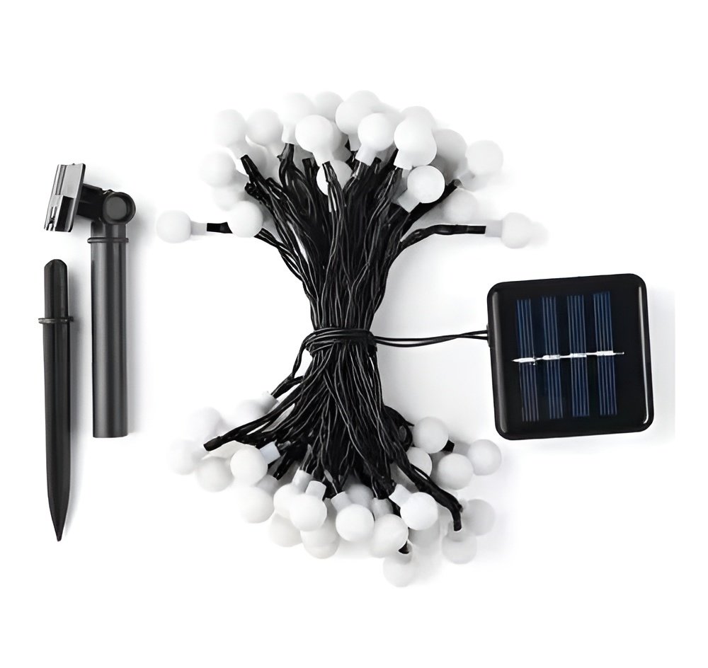Cordão LEDs Solar Lâmpadas Luzes Bolinhas Amarela Natal 5m