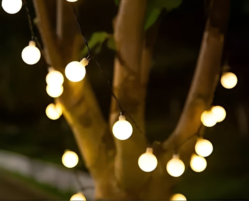 Cordão LEDs Solar Lâmpadas Luzes Bolinhas Amarela Natal 5m