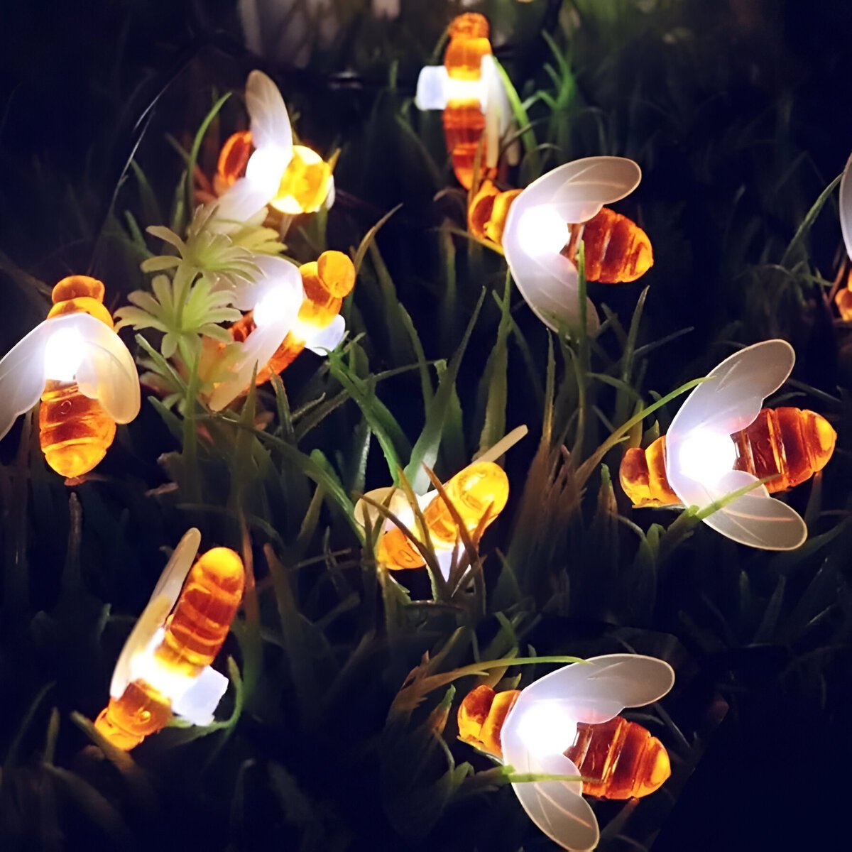 Cordão LEDs Solar Lâmpadas Luzes Estilo Abelhas Brancas 5m