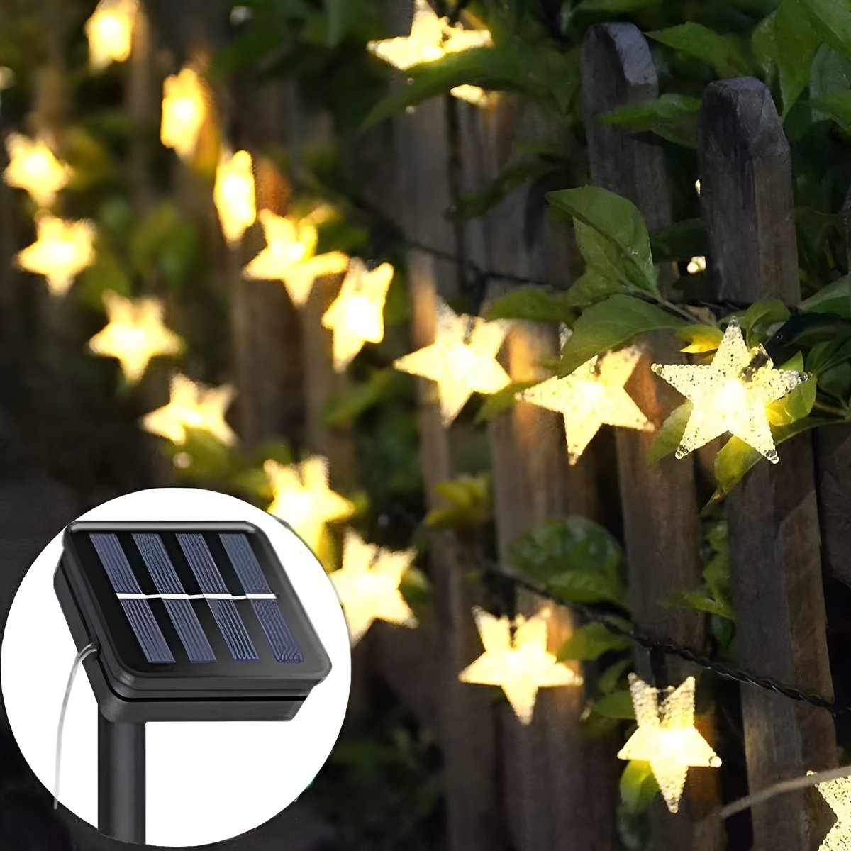 Cordão LEDs Solar Lâmpadas Luzes Estrelas Amarela Natal 5m