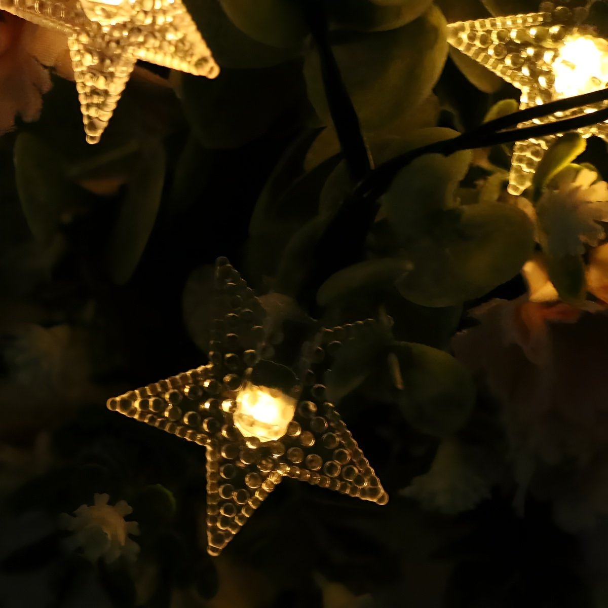 Cordão LEDs Solar Lâmpadas Luzes Estrelas Amarela Natal 5m