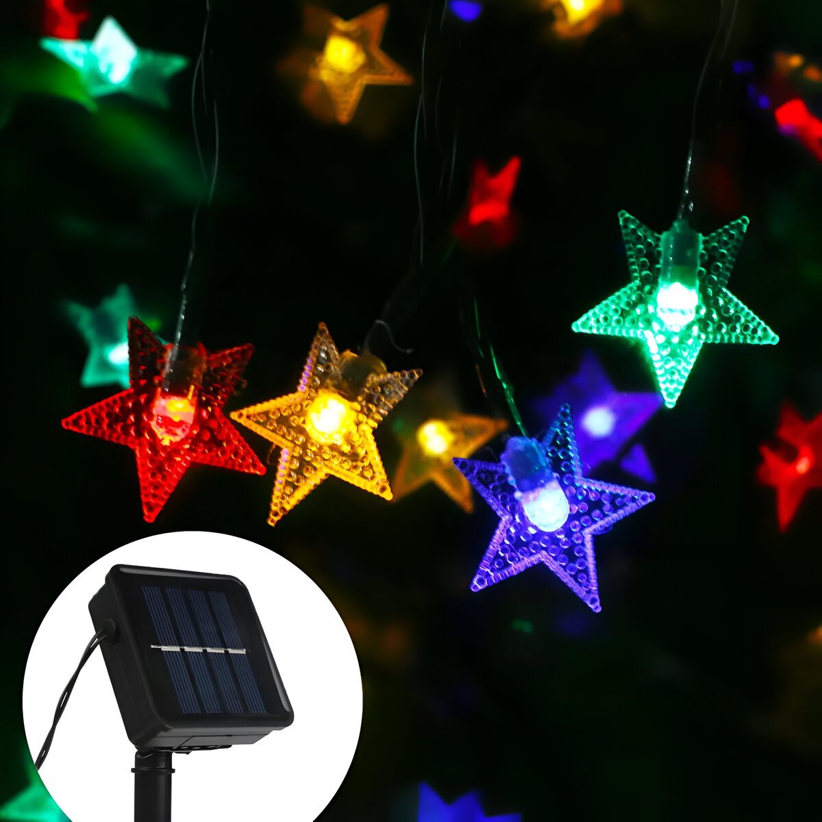 Cordão LEDs Solar Lâmpadas Luzes Estrelas Coloridas Natal 5m