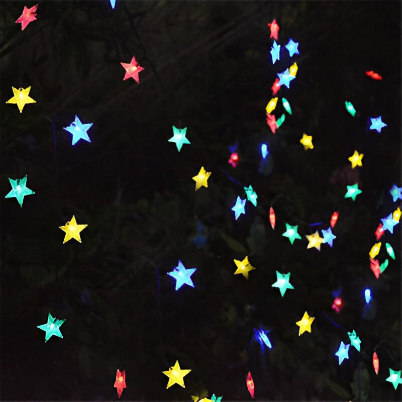 Cordão LEDs Solar Lâmpadas Luzes Estrelas Coloridas Natal 5m