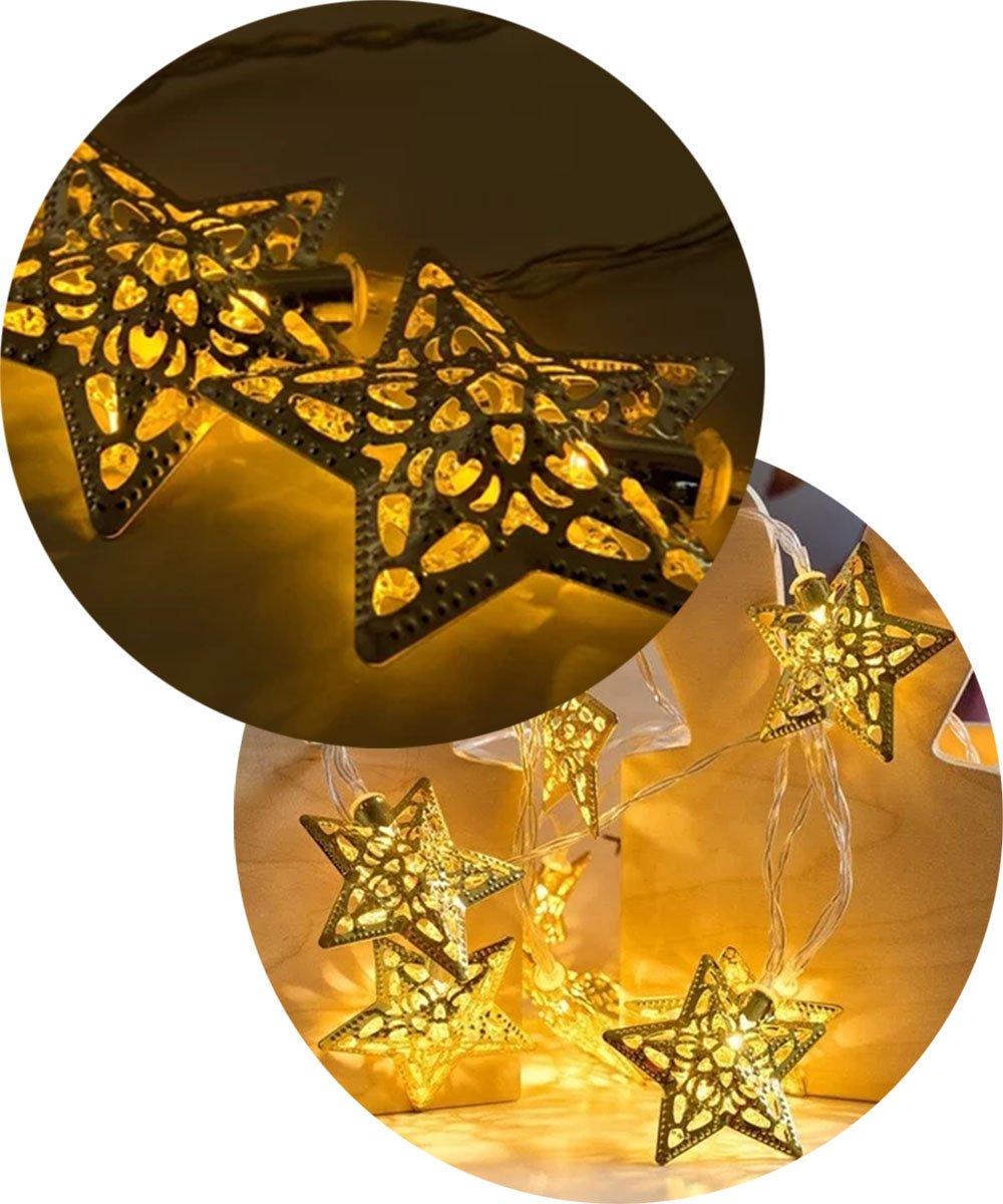 Cordão Luminoso 10 Estrelas LEDs Dourado Enfeite 2,30 Metros