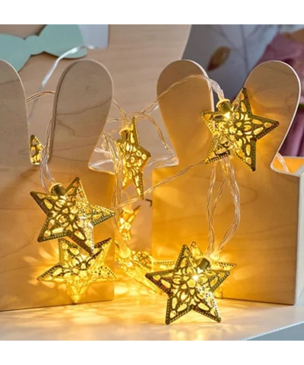 Cordão Luminoso 10 Estrelas LEDs Dourado Enfeite 2,30 Metros
