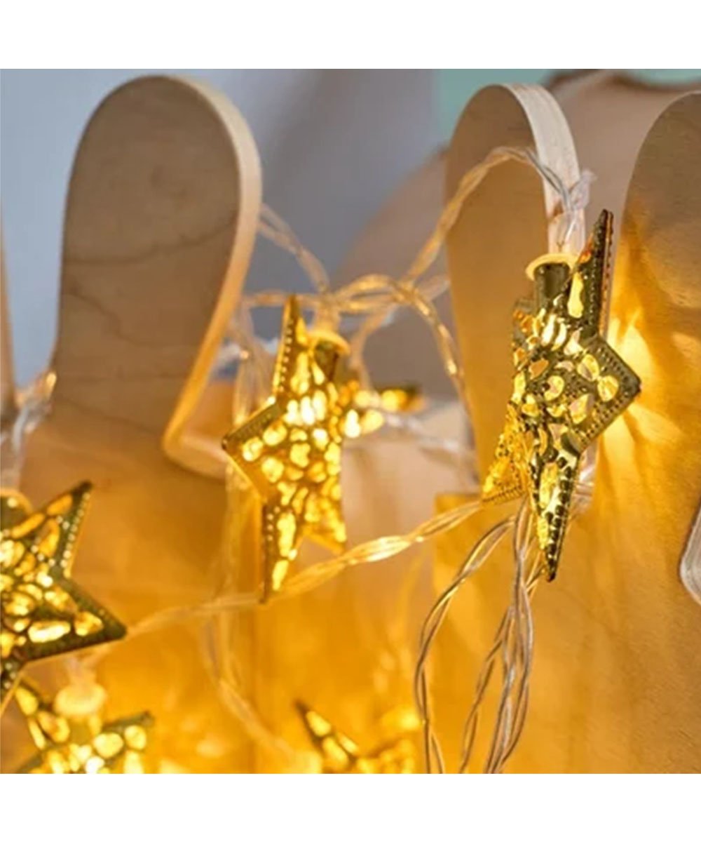 Cordão Luminoso 10 Estrelas LEDs Dourado Enfeite 2,30 Metros