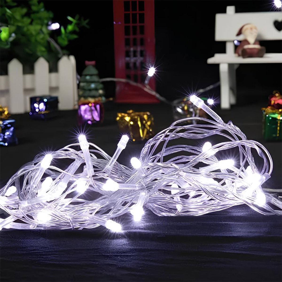 Cordão Pisca 100 Lâmpadas LED Branco 8 Funções 220v De 8,5M