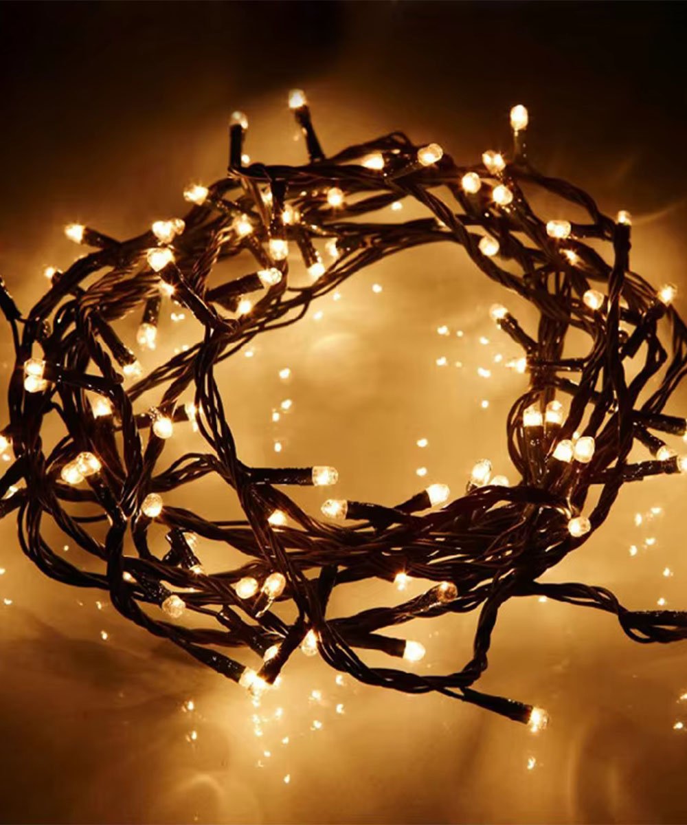 Cordão Pisca 100 Micro-Lâmpadas LEDs Branco Quente De 3,6M