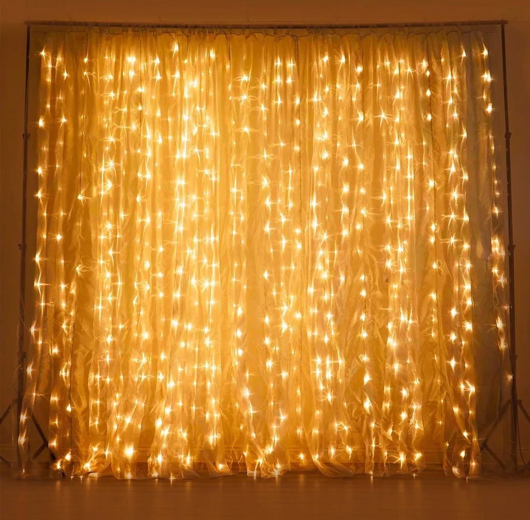 Cortina Cascata De Luz 4x3m 900 Leds Branco Quente Natal 127v