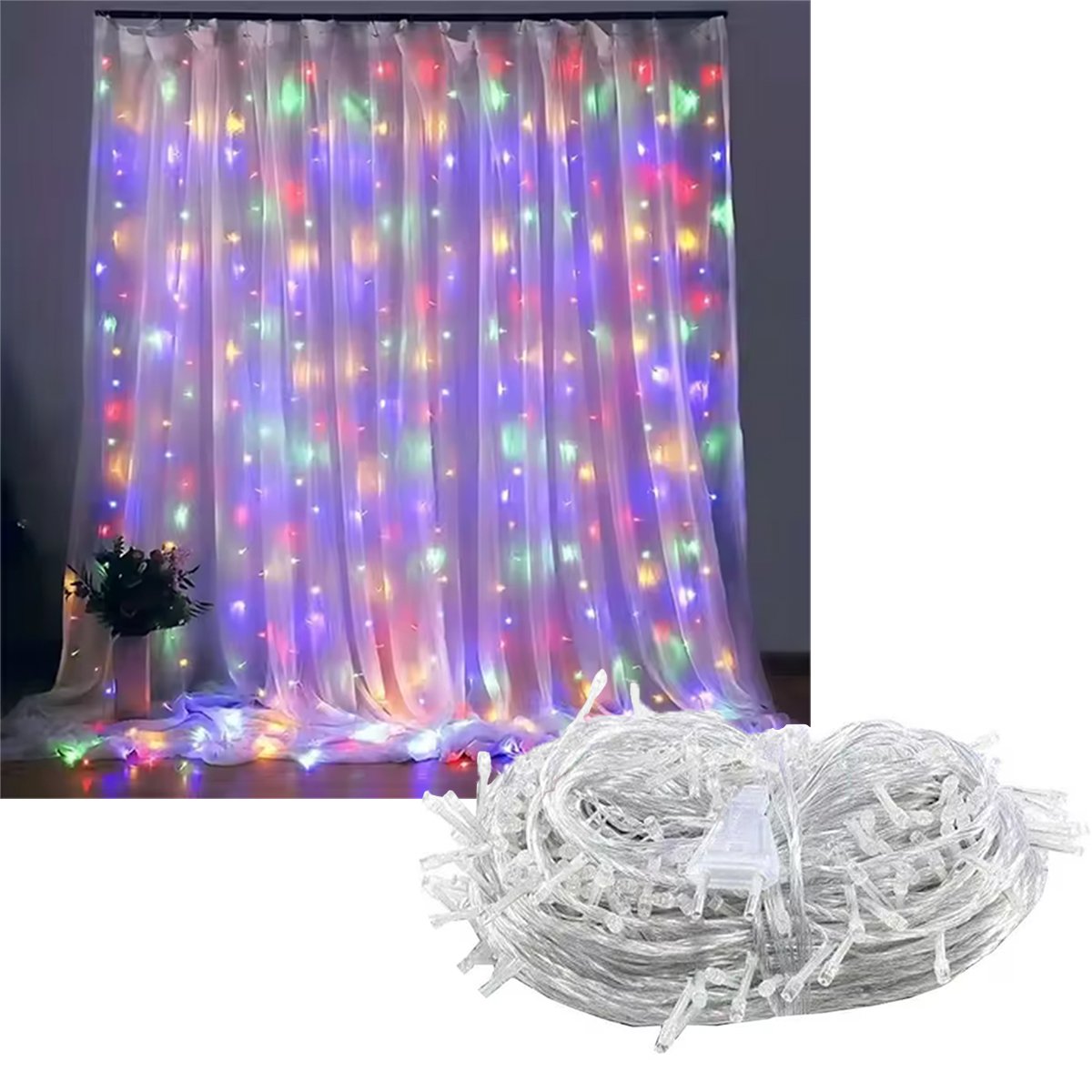 Cortina Pisca De Natal 320 Lâmpadas LEDs Colorido 3x3M 220v