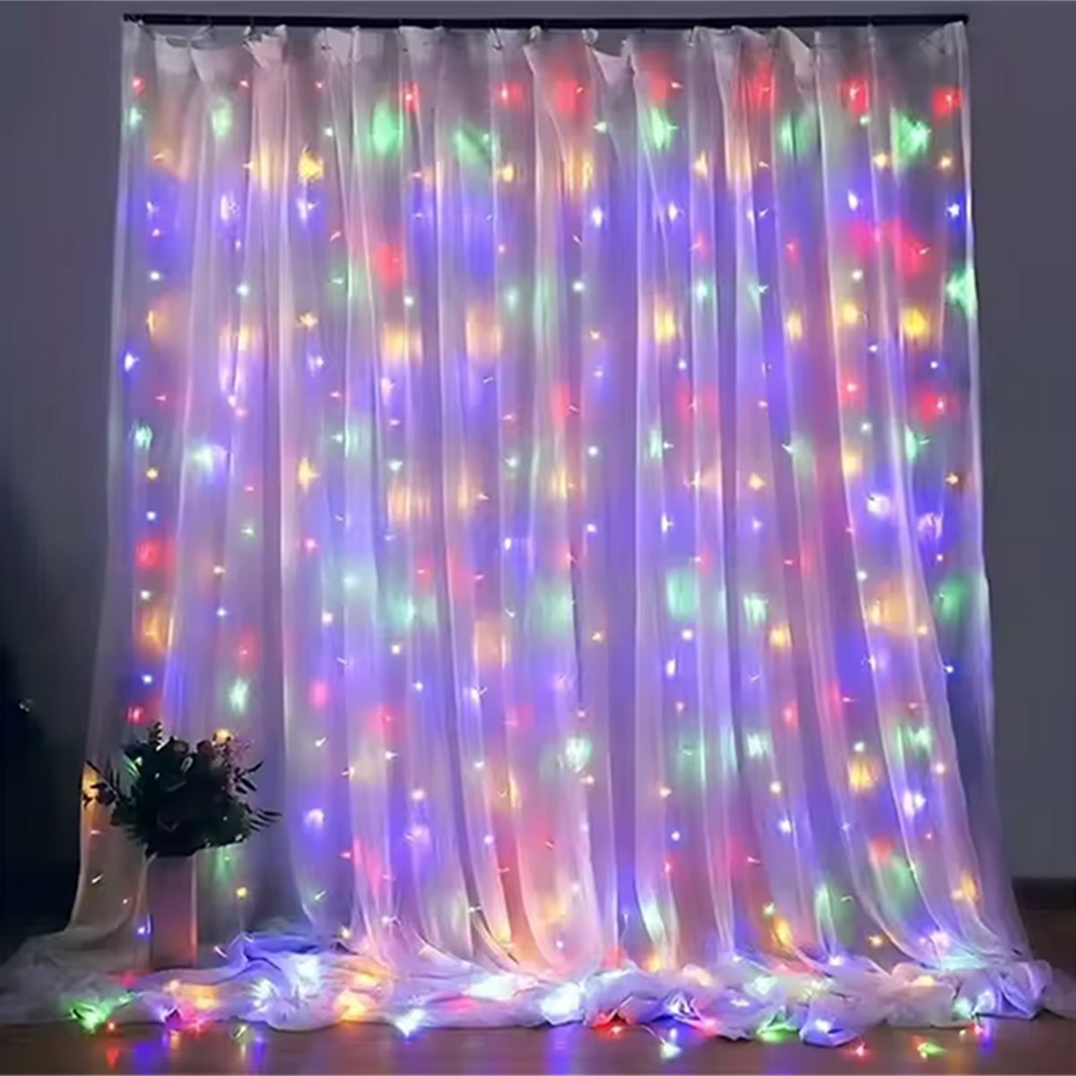 Cortina Pisca De Natal 320 Lâmpadas LEDs Colorido 3x3M 220v