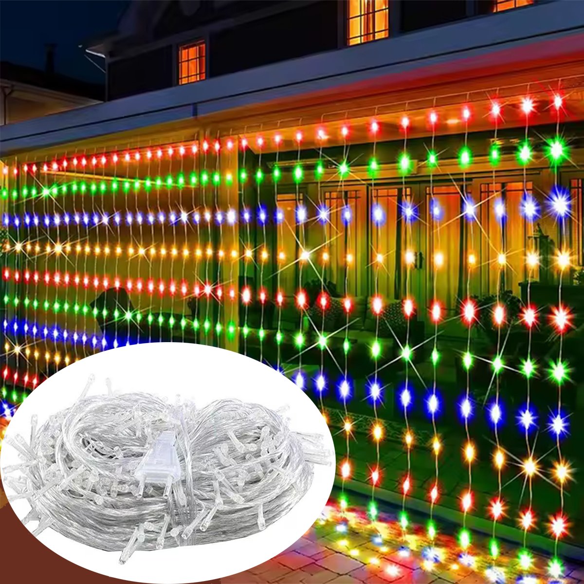 Cortina Pisca De Natal 320 Lâmpadas LEDs Colorido 3x3M 220v