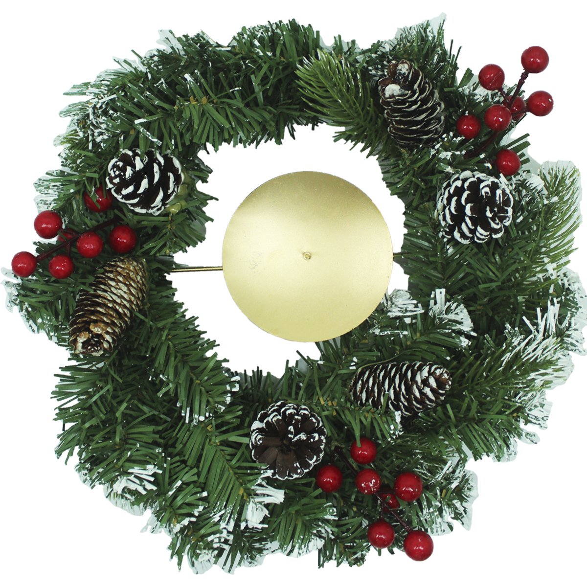 Decoração Arranjo De Mesa Castiçal Pinhas e Azevinhos 30cm