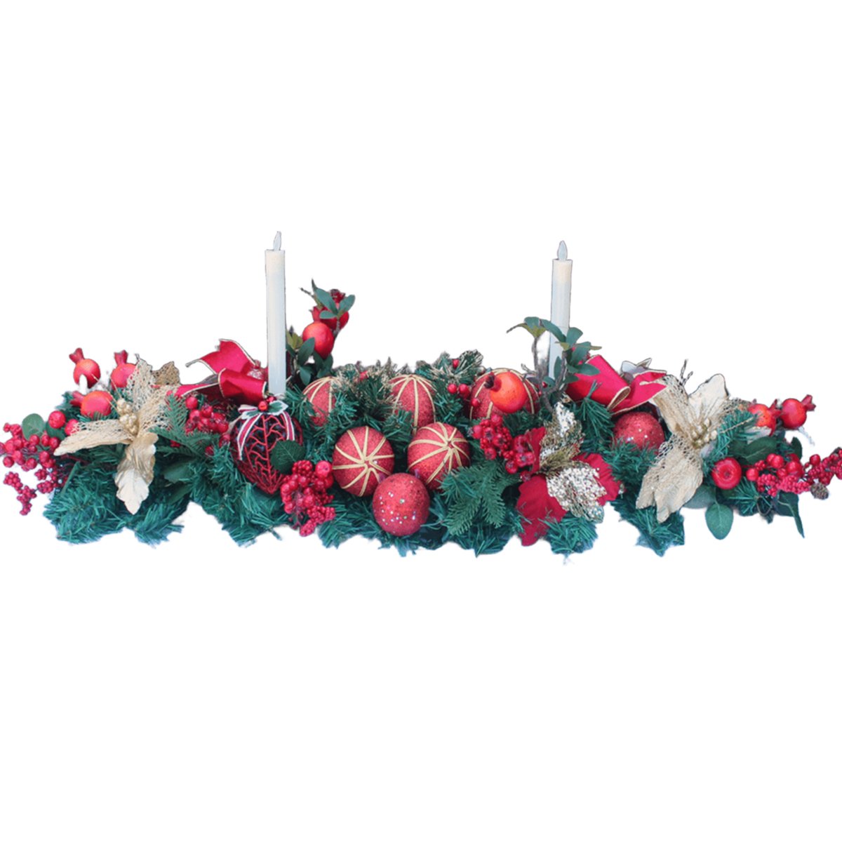 Decoração Arranjo De Mesa Natalino Bola Velas Castiçal 120cm