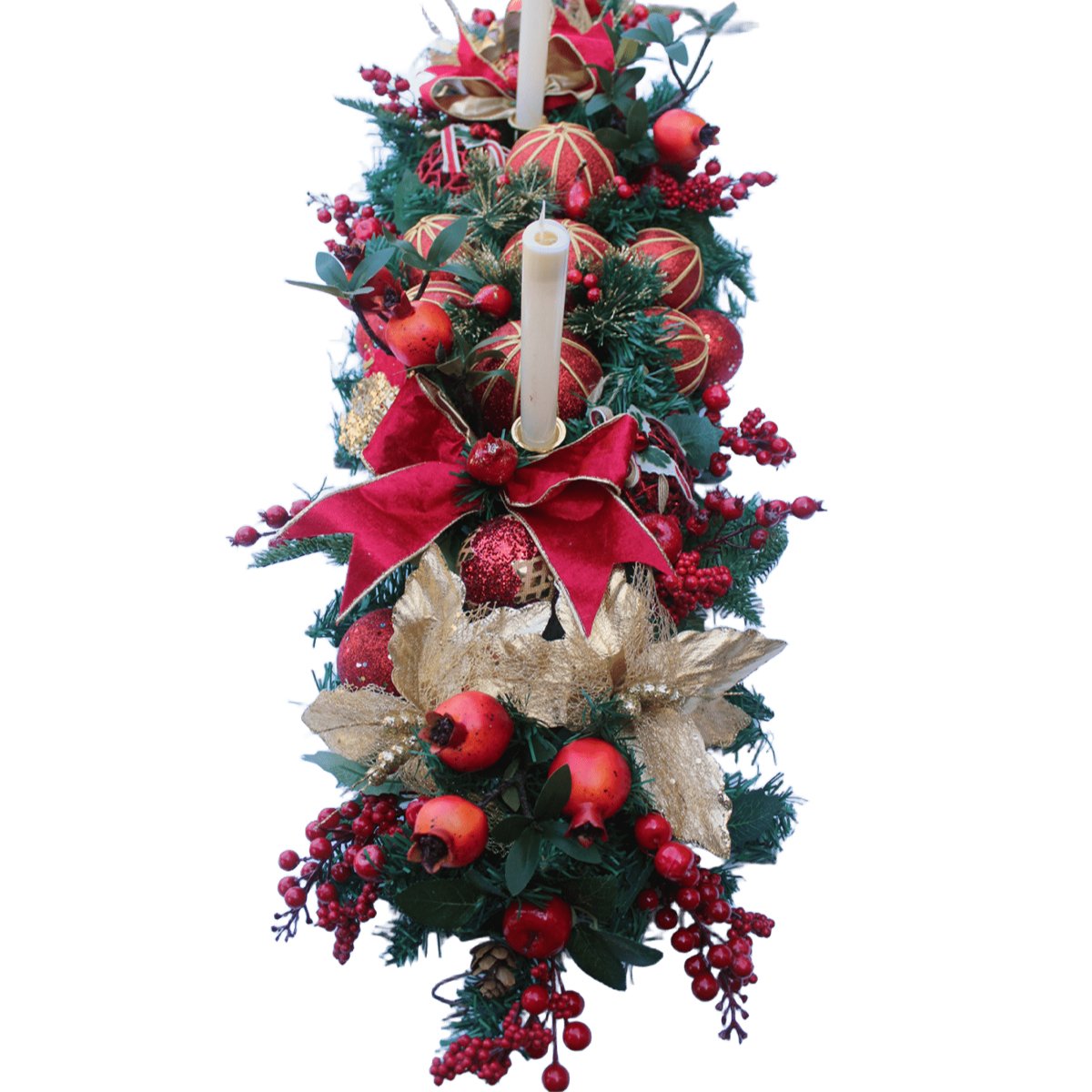 Decoração Arranjo De Mesa Natalino Bola Velas Castiçal 120cm