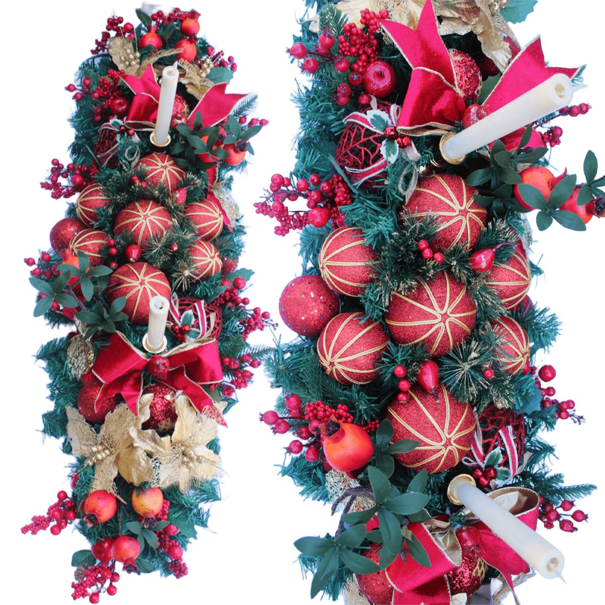 Decoração Arranjo De Mesa Natalino Bola Velas Castiçal 120cm