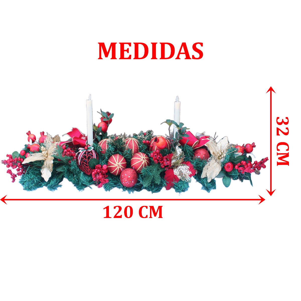 Decoração Arranjo De Mesa Natalino Bola Velas Castiçal 120cm
