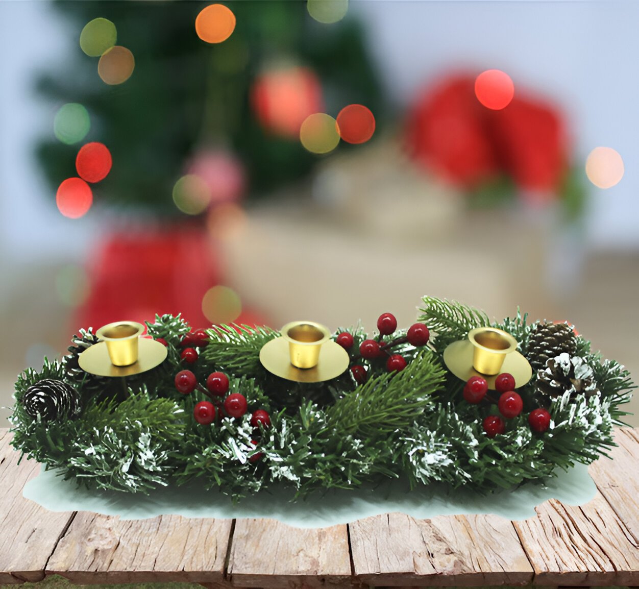 Decoração Arranjo De Mesa Para Velas Castiçal Natalino 40cm