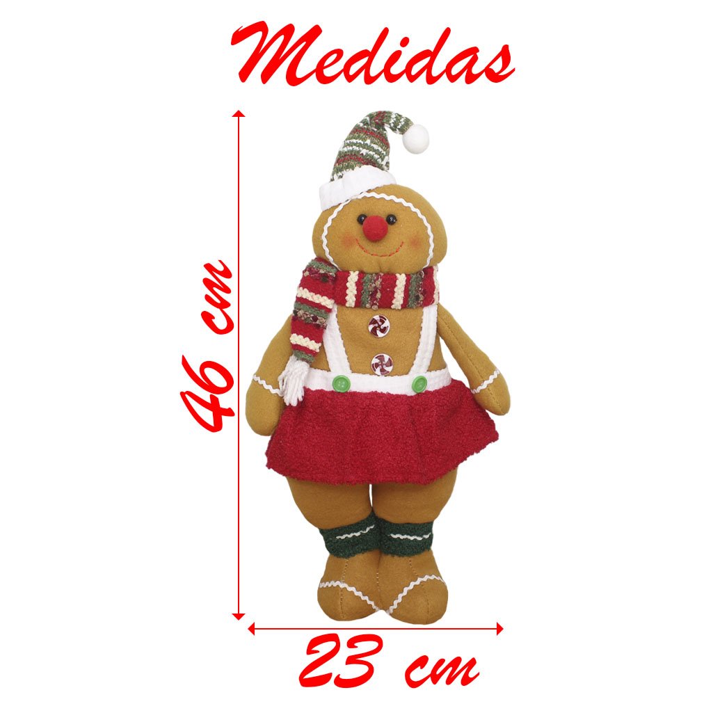 Decoração Boneco Natal Biscoito Ginger Natalino 46cm