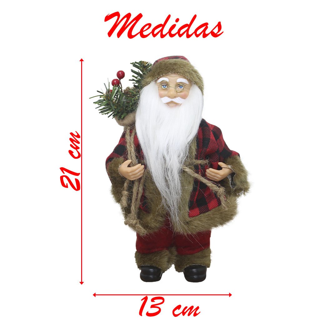 Decoração Boneco Natal Papai Noel Com Roupa Xadrez 21cm