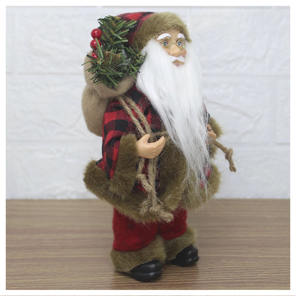 Decoração Boneco Natal Papai Noel Com Roupa Xadrez 21cm