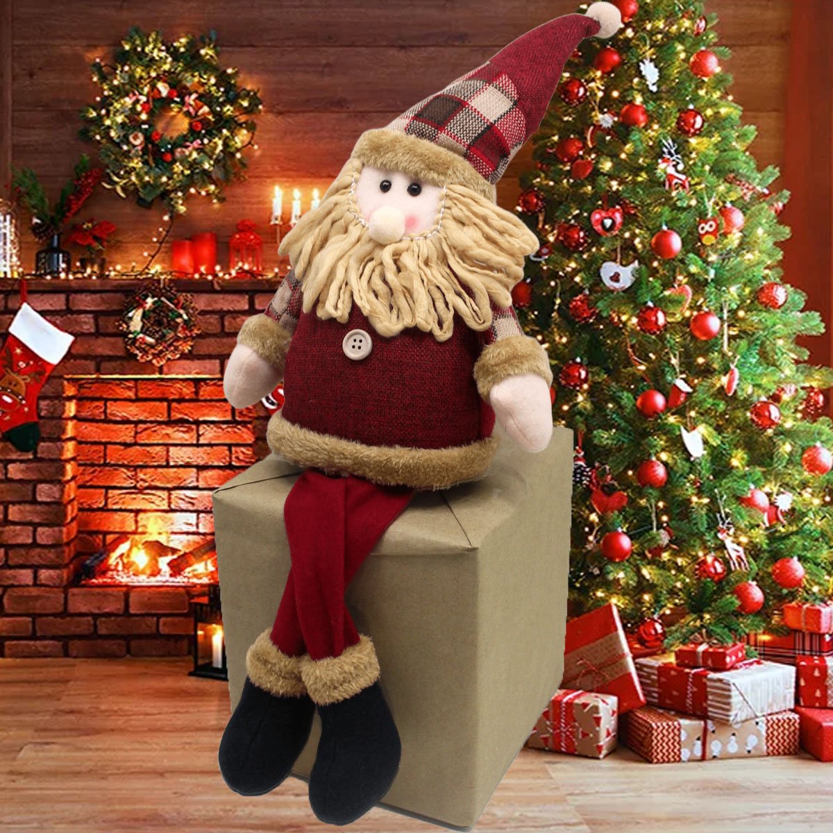 Decoração Boneco Natalino Papai Noel Com Pernas Moles 60cm