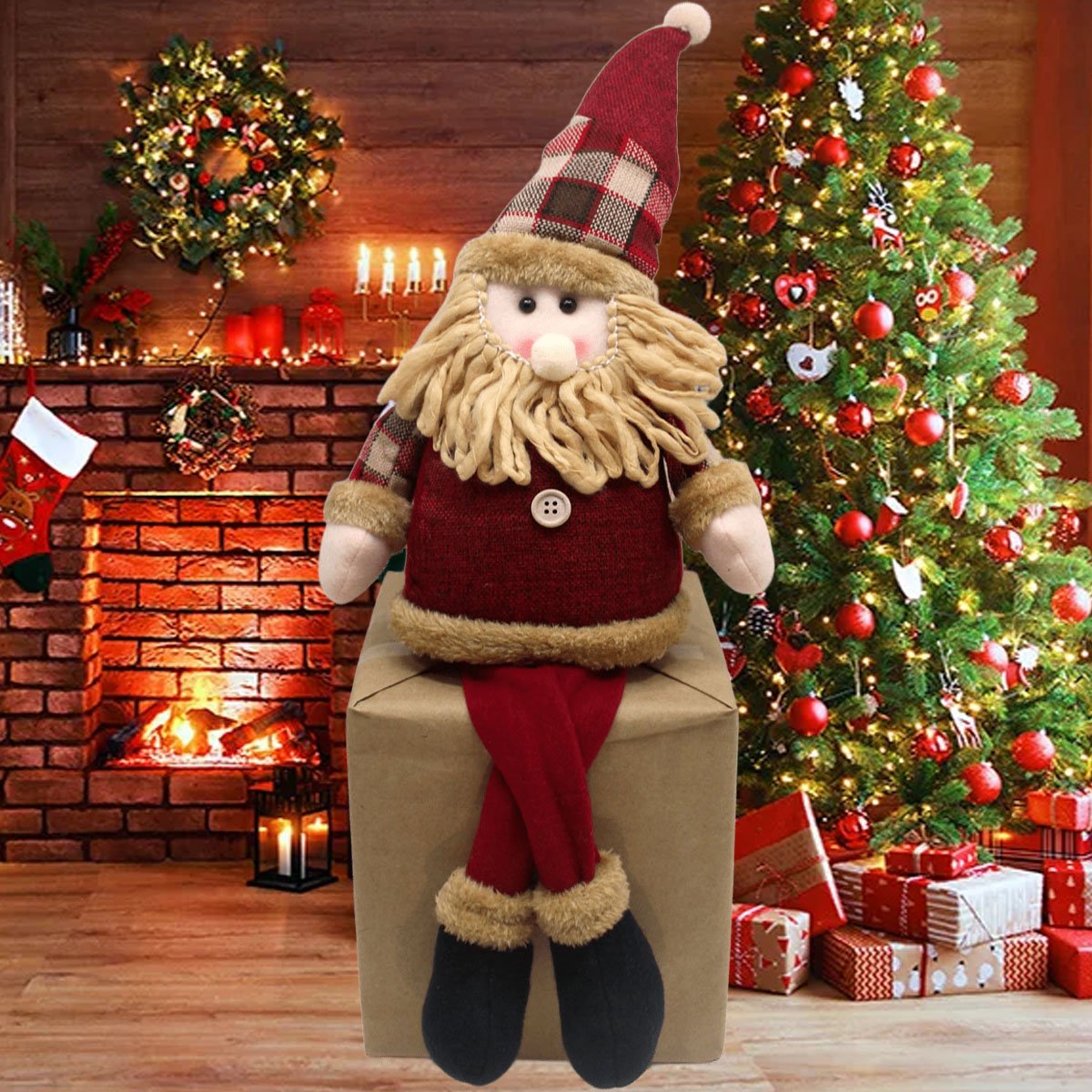 Decoração Boneco Natalino Papai Noel Com Pernas Moles 60cm