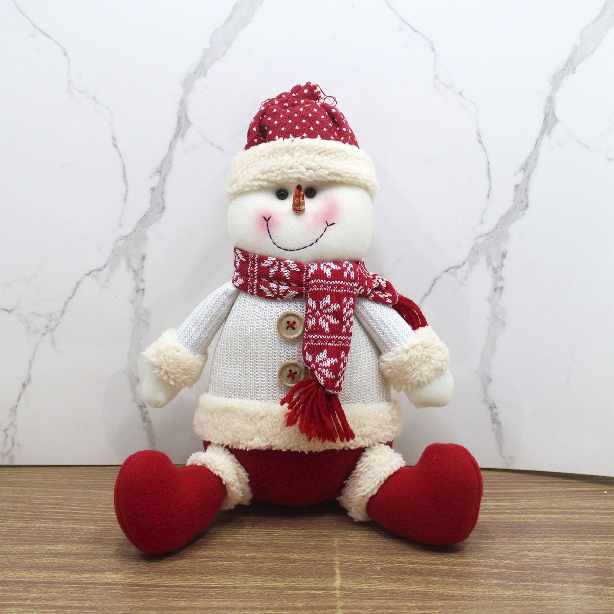 Decoração Boneco Neve Sentado Enfeite Tecido Natalino 35cm