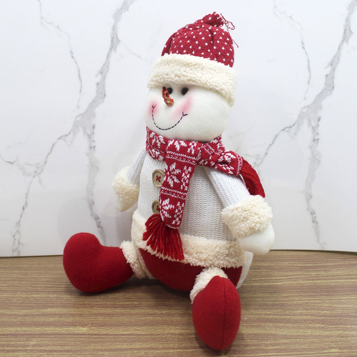 Decoração Boneco Neve Sentado Enfeite Tecido Natalino 35cm