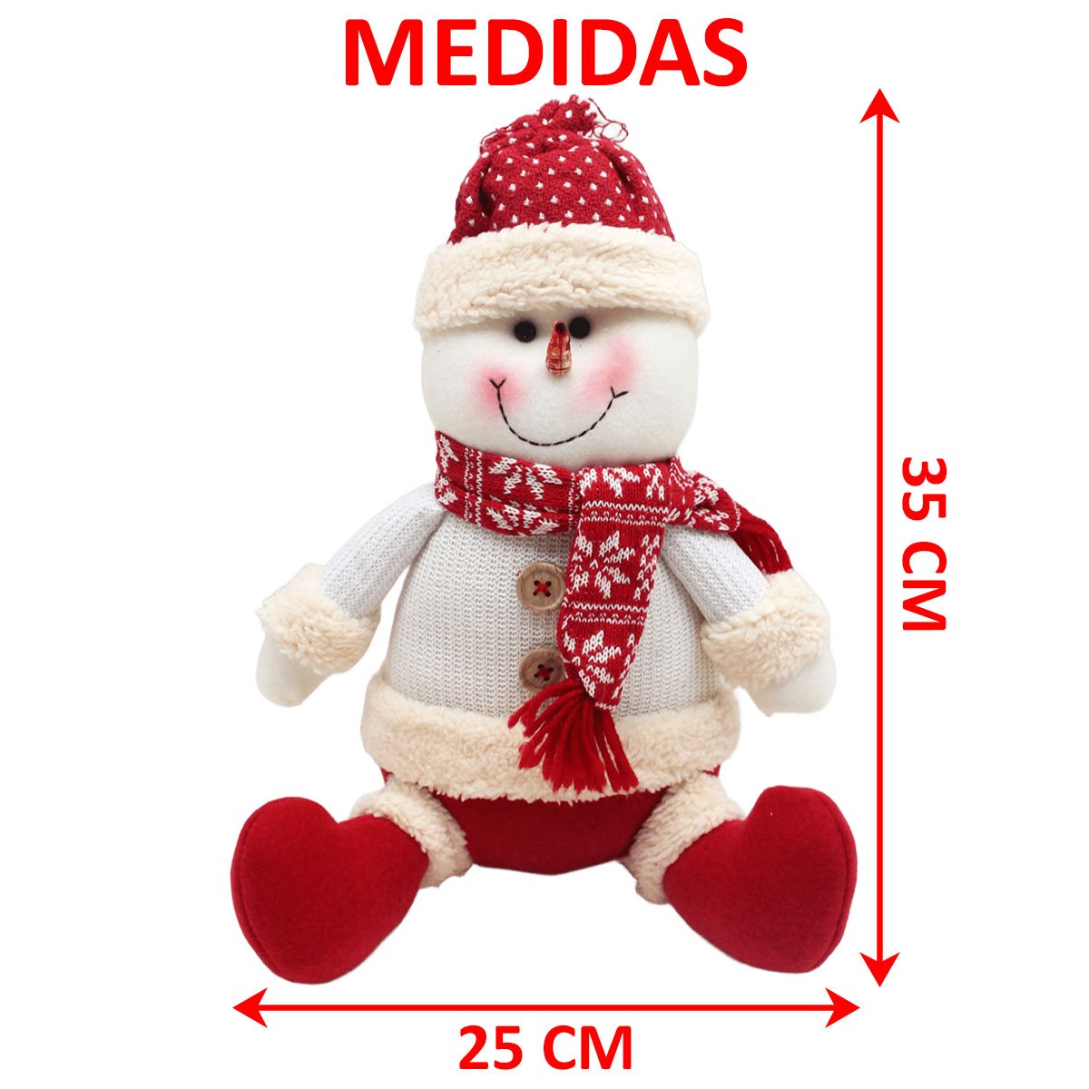 Decoração Boneco Neve Sentado Enfeite Tecido Natalino 35cm