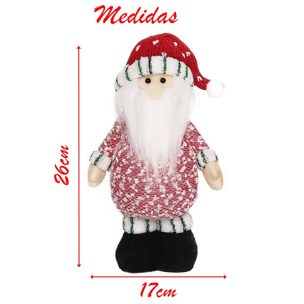 Decoração Boneco Papai Noel Com Cachecol E Led Natalino Em Tecido 26cm