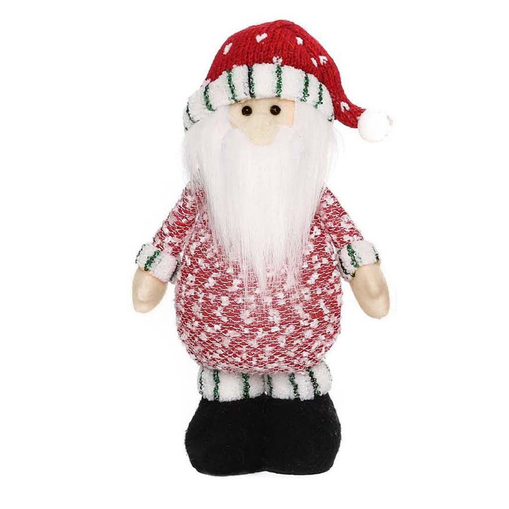 Decoração Boneco Papai Noel Com Cachecol E Led Natalino Em Tecido 26cm