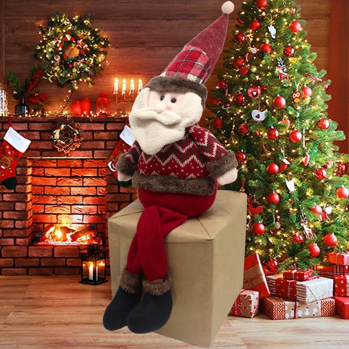 Decoração Boneco Papai Noel Natalino Com Pernas Moles 60cm