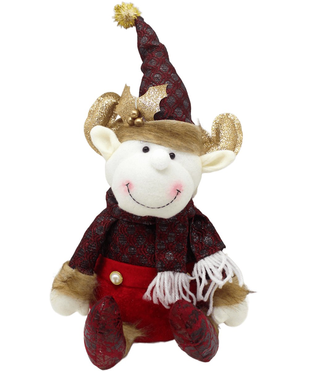 Decoração Boneco Rena Sentado Enfeite Tecido Natalino 40cm