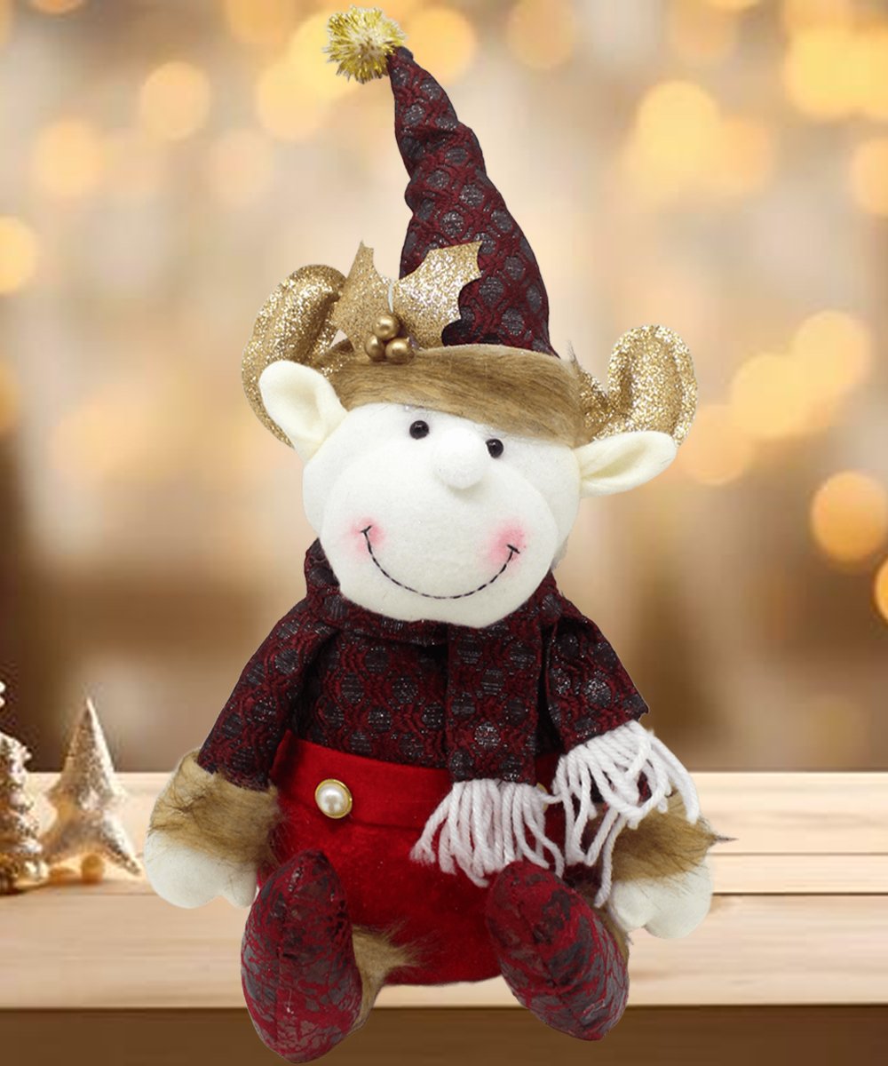 Decoração Boneco Rena Sentado Enfeite Tecido Natalino 40cm