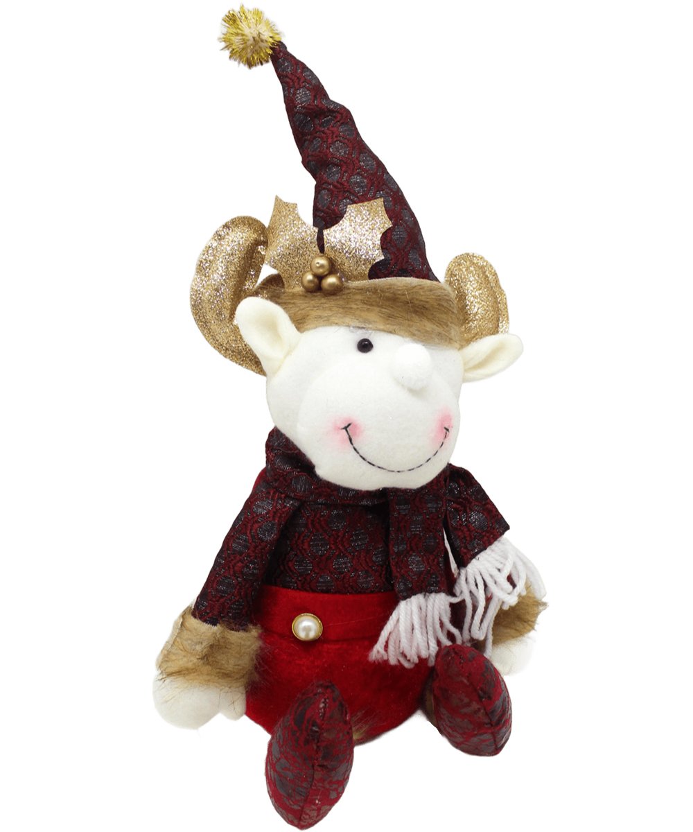 Decoração Boneco Rena Sentado Enfeite Tecido Natalino 40cm