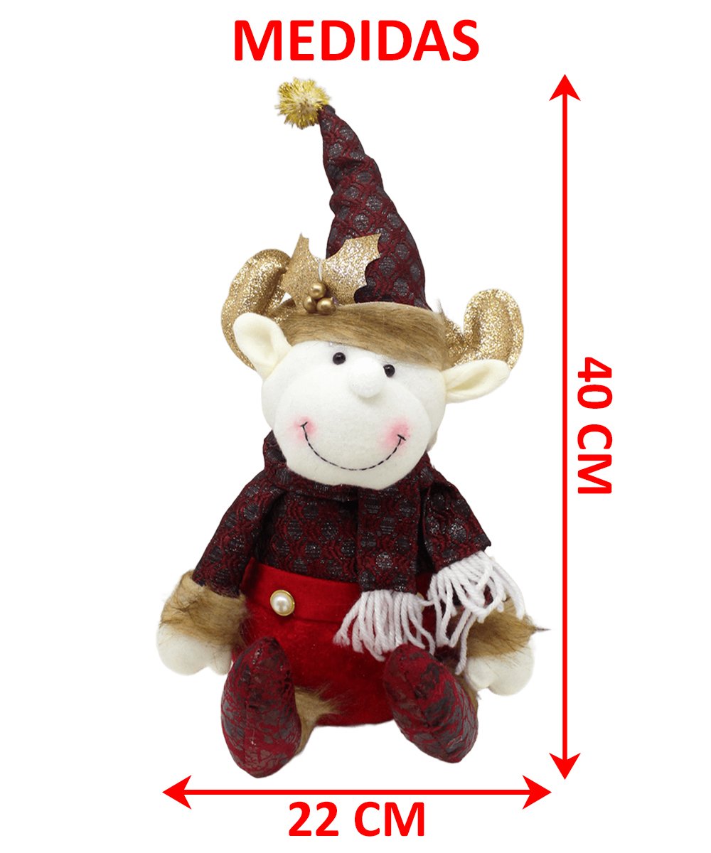 Decoração Boneco Rena Sentado Enfeite Tecido Natalino 40cm