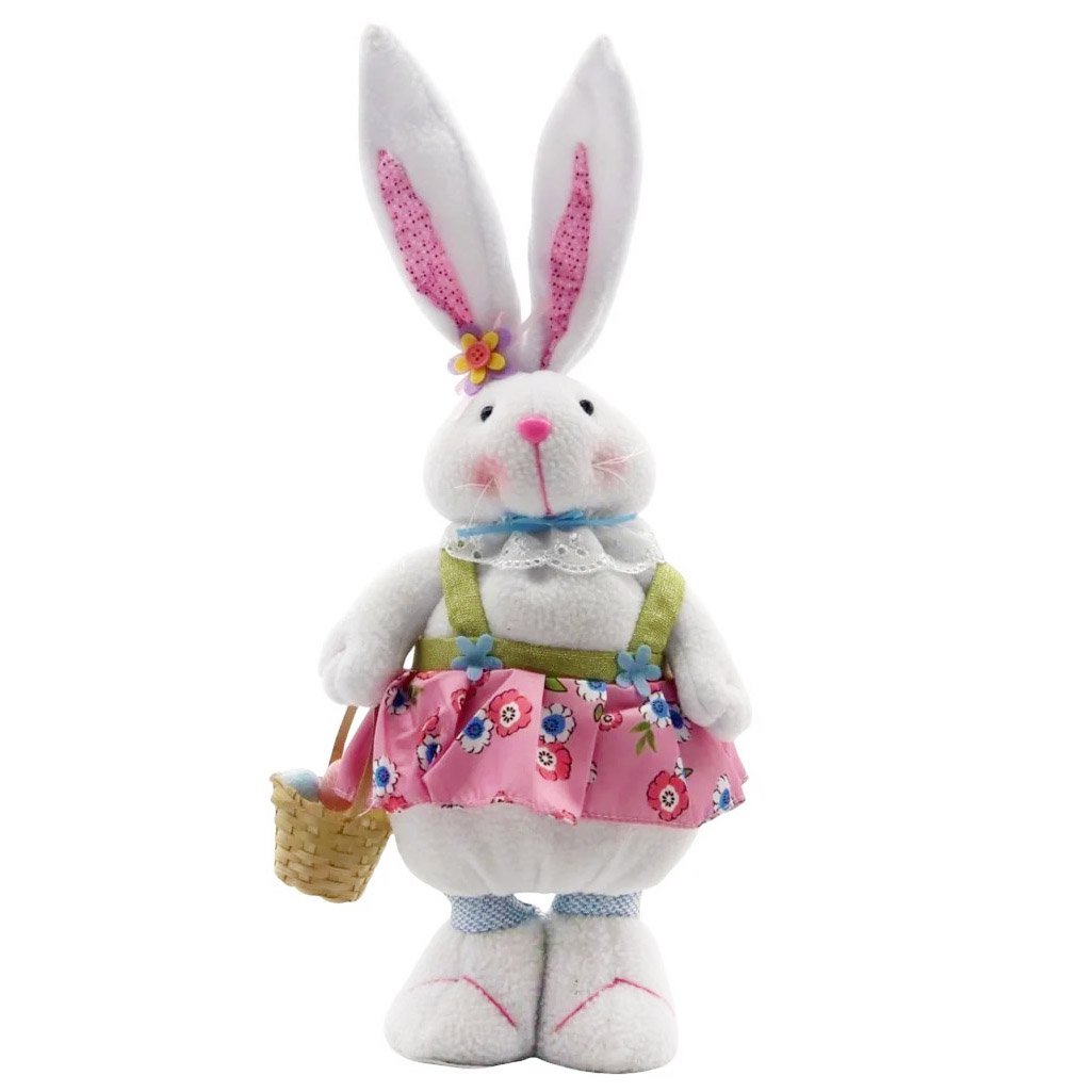 Decoração Coelha De Páscoa Enfeite Vestido Florido 49cm