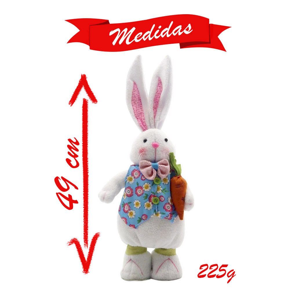 Decoração Coelho De Páscoa Enfeite Roupa Florida 49cm