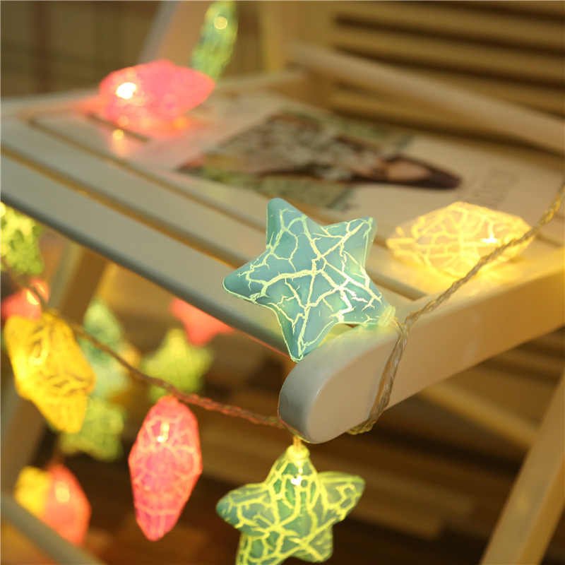 Decoração De Natal Cordão Luminoso Estrelas Coloridas LED 2m