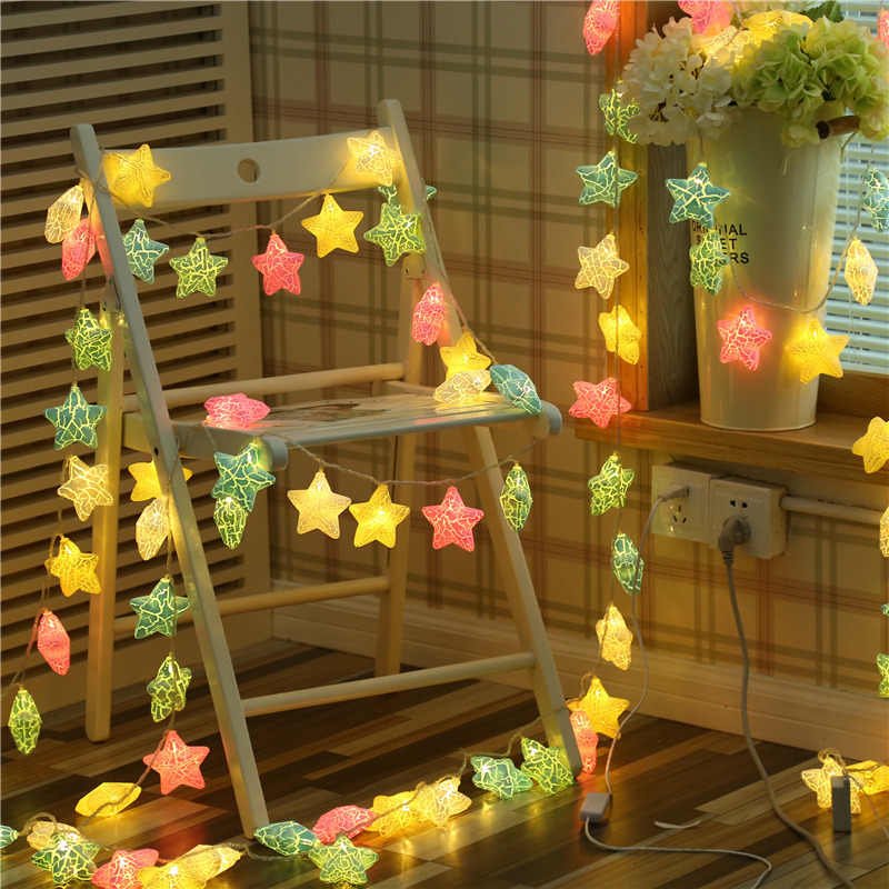 Decoração De Natal Cordão Luminoso Estrelas Coloridas LED 2m