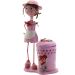 Decoração Enfeite Boneca Escultura de Metal com Lixeira Pedal Menina Rosa