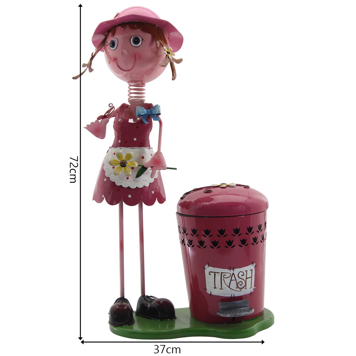 Decoração Enfeite Boneca Escultura em Metal com Lixeira Pedal Menina Pink