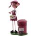 Decoração Enfeite Boneca Escultura em Metal com Lixeira Pedal Menina Pink