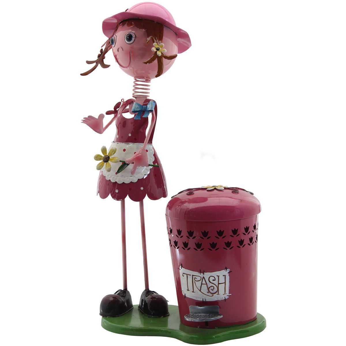 Decoração Enfeite Boneca Escultura em Metal com Lixeira Pedal Menina Pink