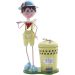 Decoração Enfeite Boneco Escultura em Metal com Lixeira Pedal Menino Amarelo 72cm
