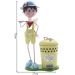 Decoração Enfeite Boneco Escultura em Metal com Lixeira Pedal Menino Amarelo 72cm