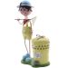 Decoração Enfeite Boneco Escultura em Metal com Lixeira Pedal Menino Amarelo 72cm