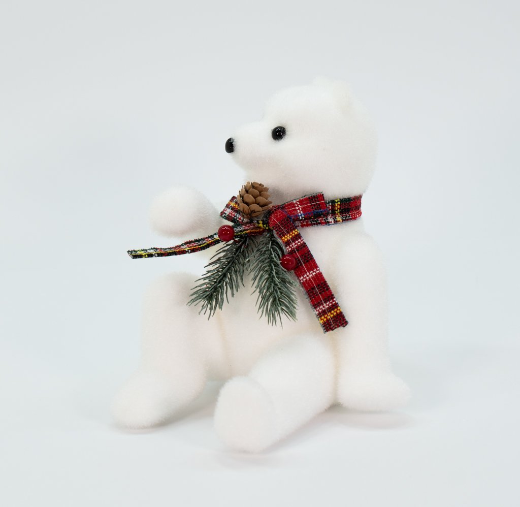 Decoração Enfeite Natalino Urso Polar Cachecol Xadrez 20 cm