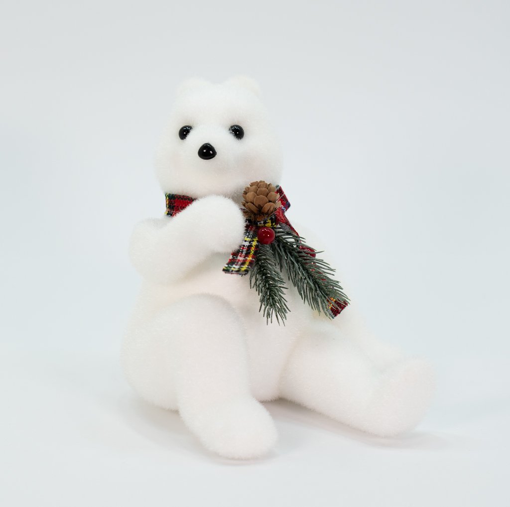 Decoração Enfeite Natalino Urso Polar Cachecol Xadrez 20 cm